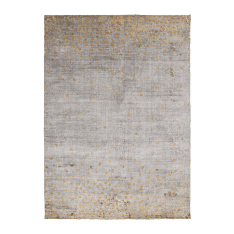 Tapis gris / jaune en laine fabriqué à la main à pois Arbois, Rectangle 6 pi 6 po x 9 pi 8 po