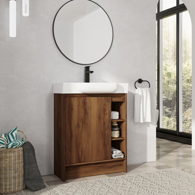 Meuble-lavabo simple 28 po avec comptoir en céramique, Brown Ebony