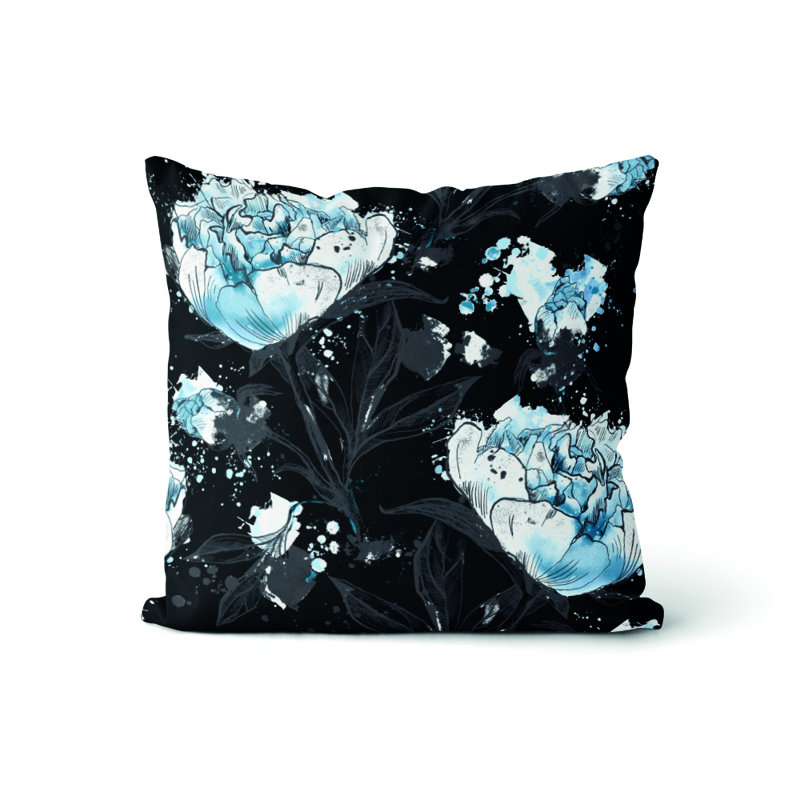 Housse de coussin Kellogg, Noir, bleu, blanc