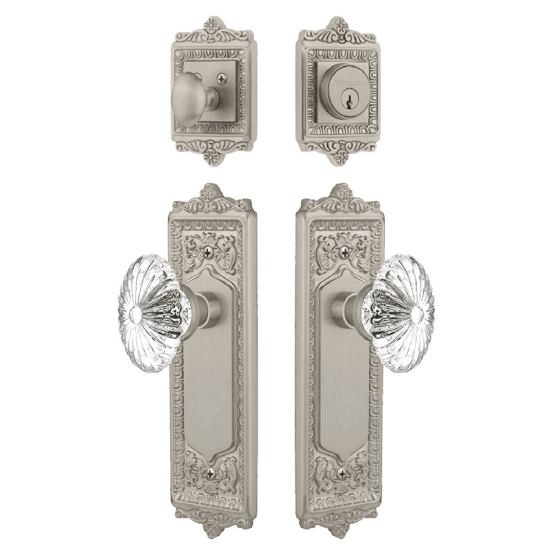 Nostalgic Warehouse Egg & Dart Entry Set with Oval Fluted Crystal, 2.375, Satin Nickel