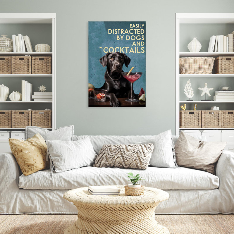 Chiens et cocktails sur toile, H 36 po x l 24 po x P 1,25 po