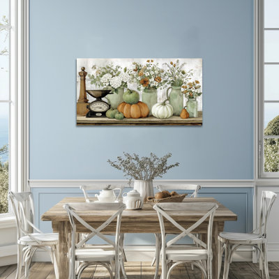Large Farmhouse Duppstadt - Rustic Canvas Wall Art Prints for Kitchen Pictures Wall Decor, Vintage Kitchen Artwork with Autumn Floral for Dining Room, 30×60 inches