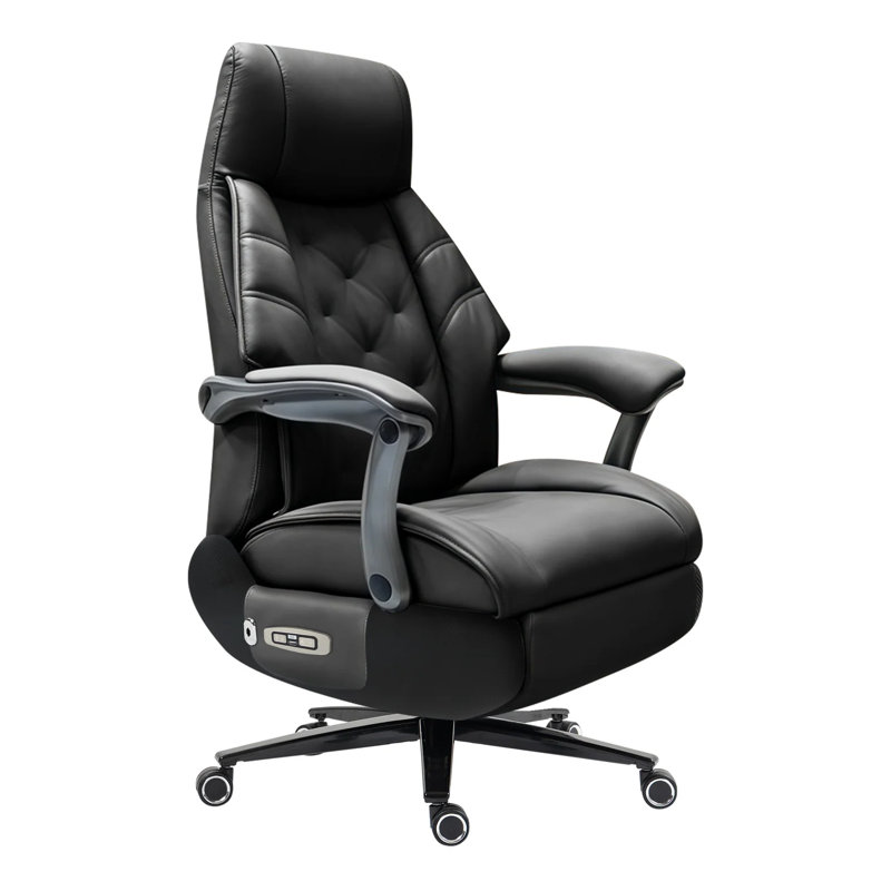 Kinnls Magnus Massage Office Chair with Heating Ventilation, Genuine Leather Power Recliner Chair with Footrest, Big and Tall Ergonomic Comfy Home Office Desk Chairs (Black)