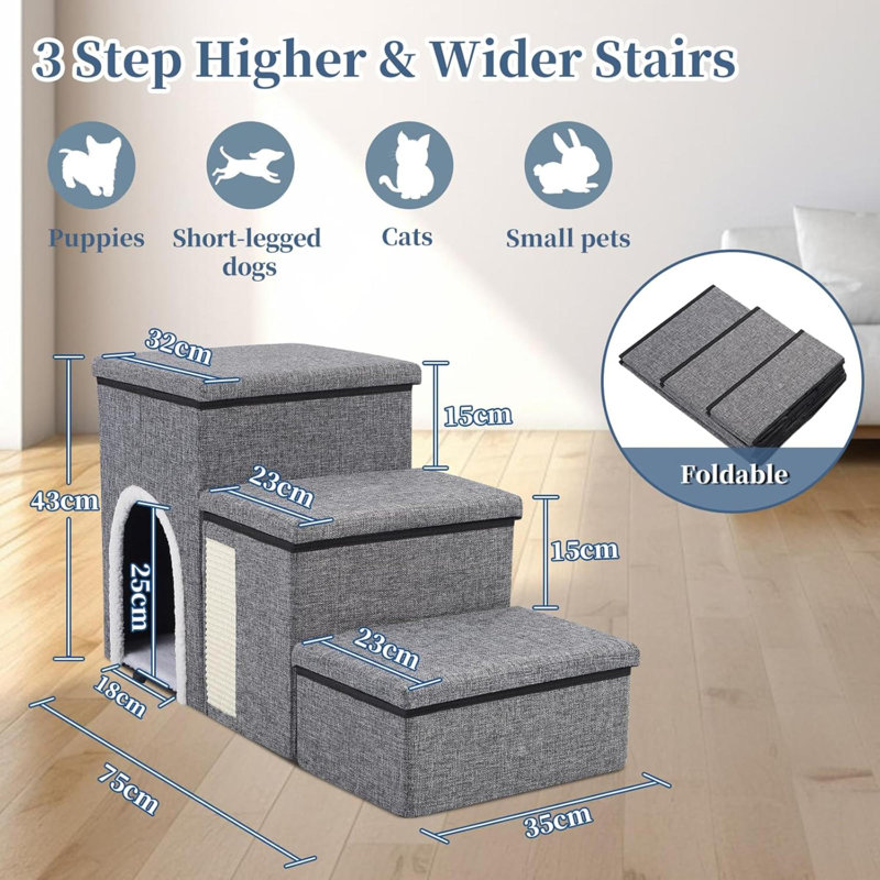 Stairs With 3 Steps, 43cm H x 35cm W x 75cm D