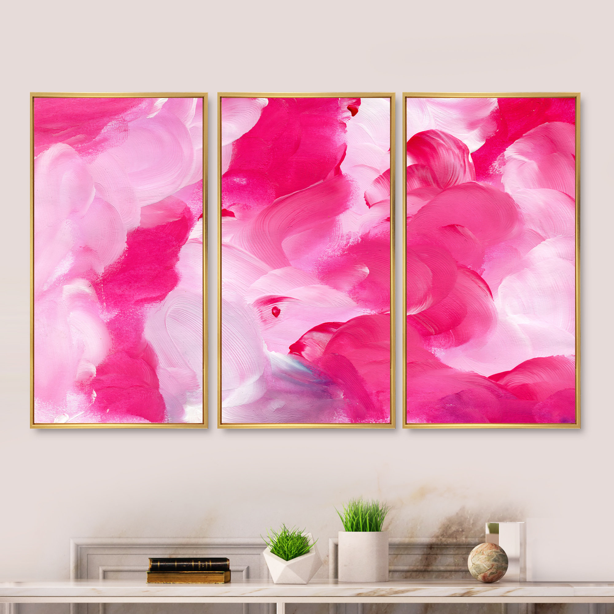 Fuchia and Pink Liquid Clouds - Modern Framed Canvas Wall Art Set of 3 Orren Ellis Size: 28 H x 36 W, Format: Black