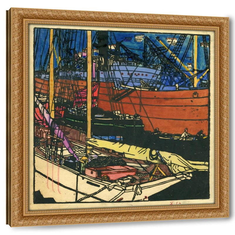 Farbholzschnitt Hafen Von Triest (1907), H 20 po x l 20 po