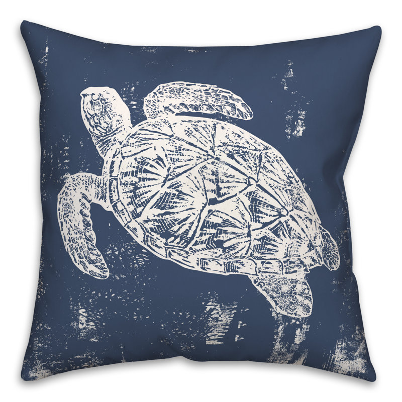  Stamp Turtle Square Pillow Cover & Insert, Navy