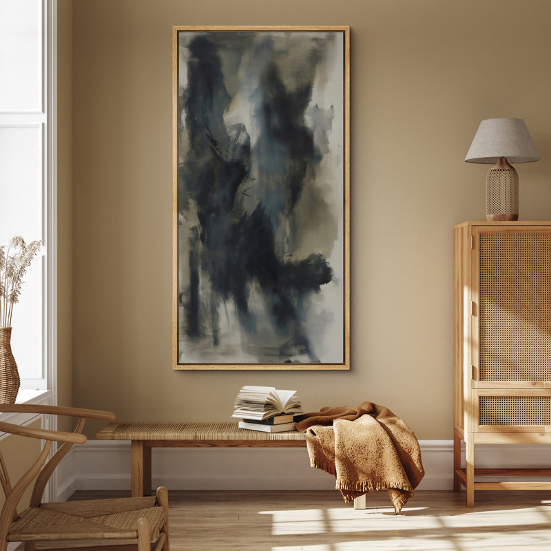 Abstrait gris anthracite profond - reproduction d'art sur toile encadrée, Naturel, H 60 po x l 30 po x P 1,5 po