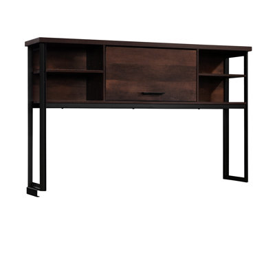 Bureau de style industriel brun, porte barrister pour le rangement secret de papiers, 2 tablettes réglables avec disposition horizontale, cadre en métal thermolaqué, dossier fermé, bois d'ingénierie intégré à l'ombre