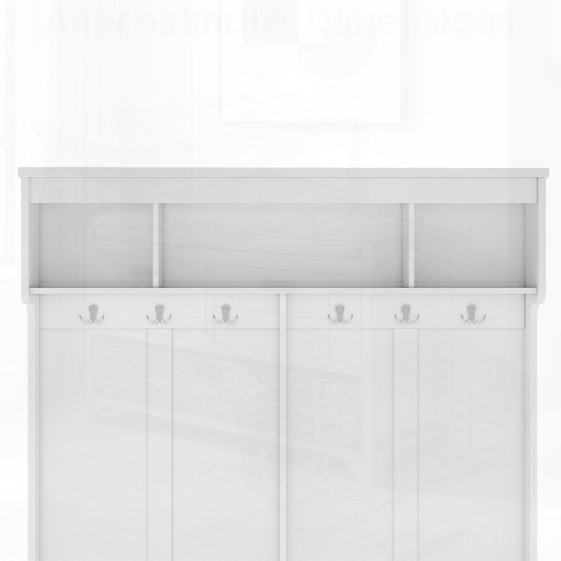 Modern Hallway Hall Tree with Metal Hooks and Storage Space, Multi-Functional Entryway Coat Rack with Shoe Cubbies