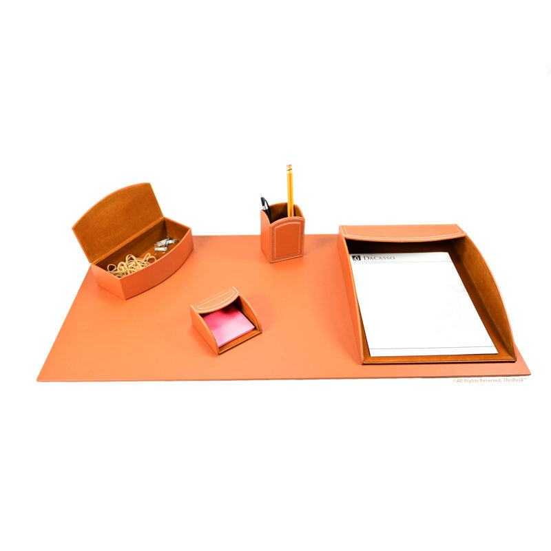 Ensemble de rangement de bureau en cuir bleu marine, Brun clair