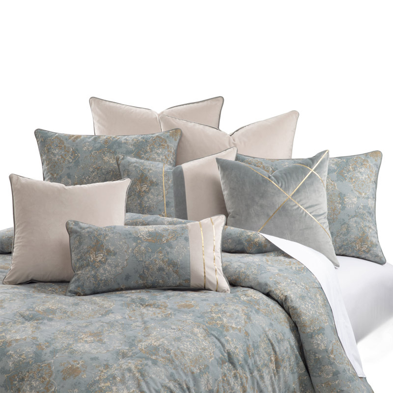 Debonair Velvet Comforter, King Comforter + 5 King Shams + 4 Throw Pillows