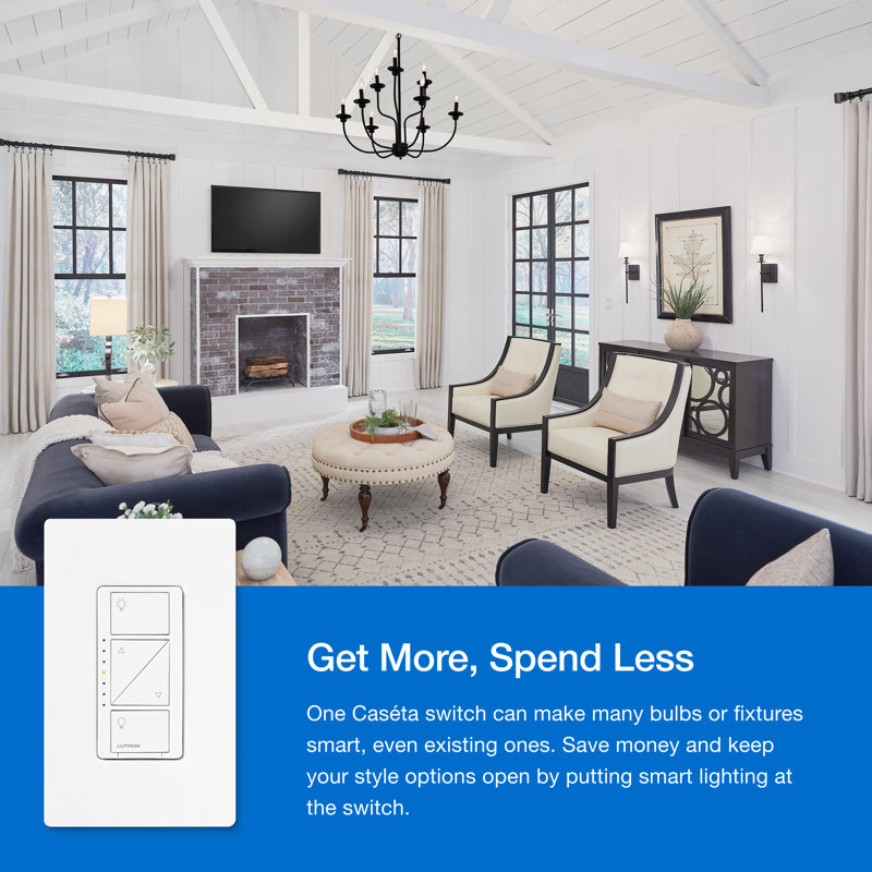 Gradateur intelligent à 3 voies 150 W Lutron Caseta blanc avec télécommande 1 paquet