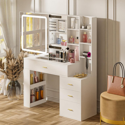 Coiffeuse de maquillage avec miroir coulissant