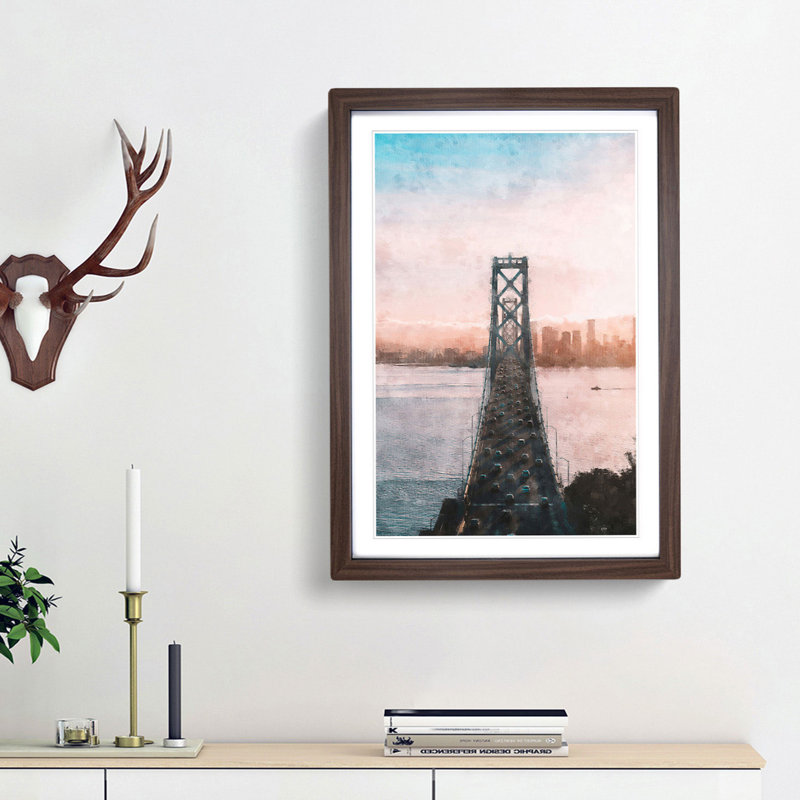 Bridge in San Francisco - Picture Frame Graphic Art Print, 63cm H x 45cm W x 2cm D, Walnut Framed