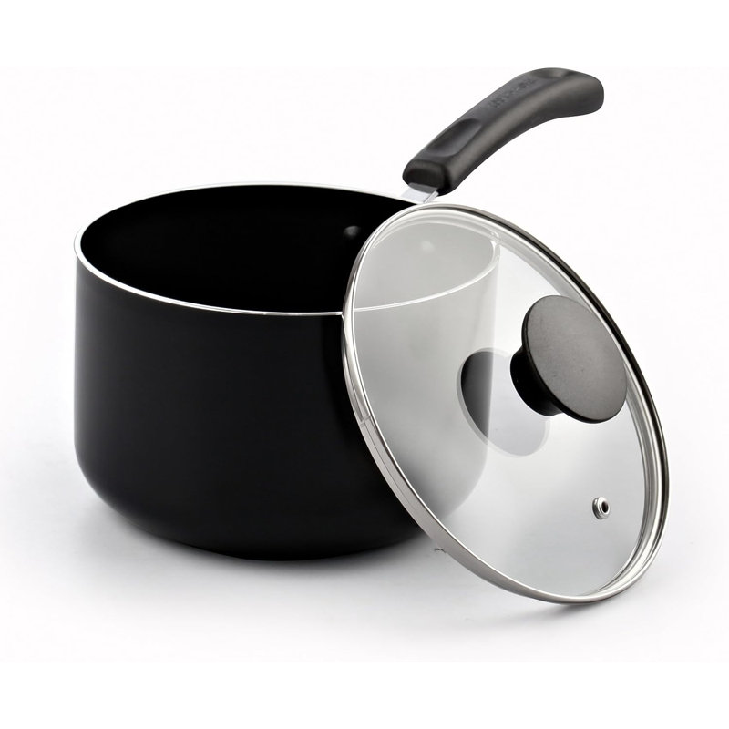 3 Quart Black Aluminum Non-stick Saucier with Glass Lid