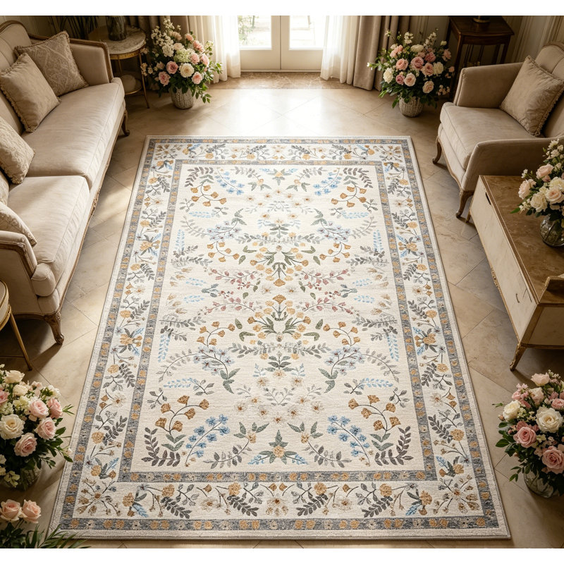 Tapis de couloir à motif floral 2 x 6 po, Beige