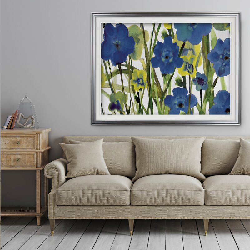 « prélèvement des fleurs », impression, Cadre argenté, H 20 po x l 24 po x P 1,5 po