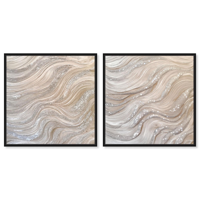 Ensemble de 2 vagues de ton abstrait, H 40 po x l 40 po, Cadre flottant noir