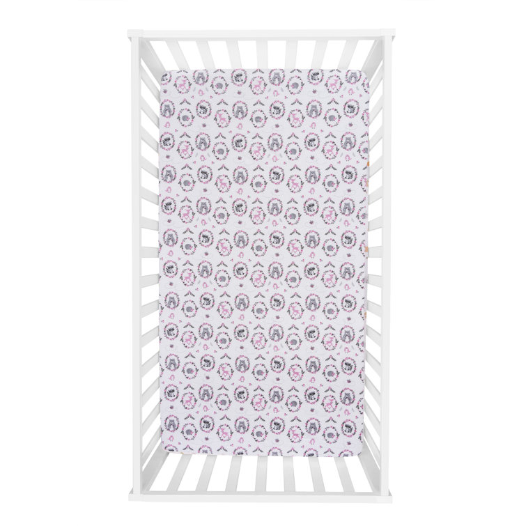 White/Pink/Gray Animals 100% Cotton - Piece Standard Crib Fitted Sheet