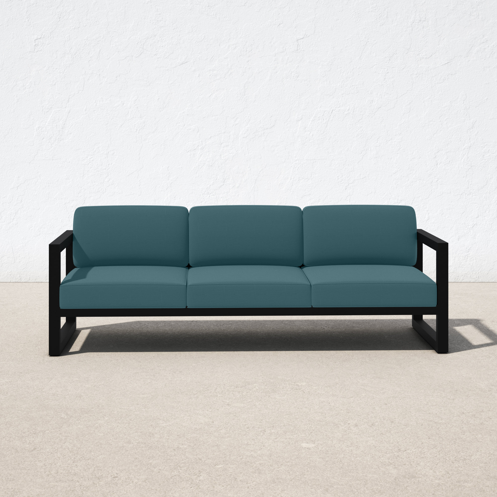 Smith 84" Outdoor Sofa with Sunbrella® Cushions, Cast Lagoon, Black