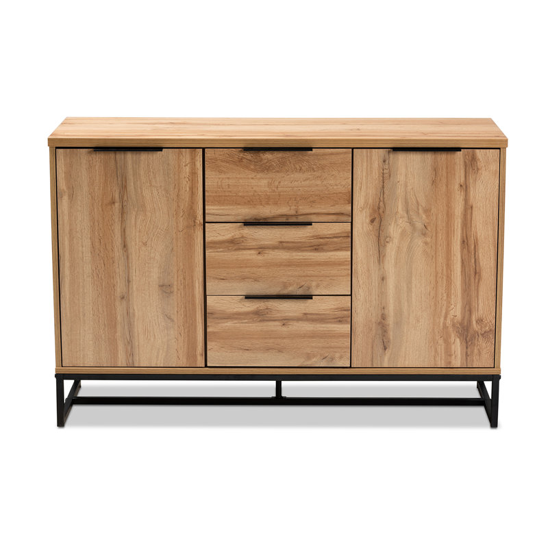 Reid Natural Oak and Black Metal Sideboard Buffet