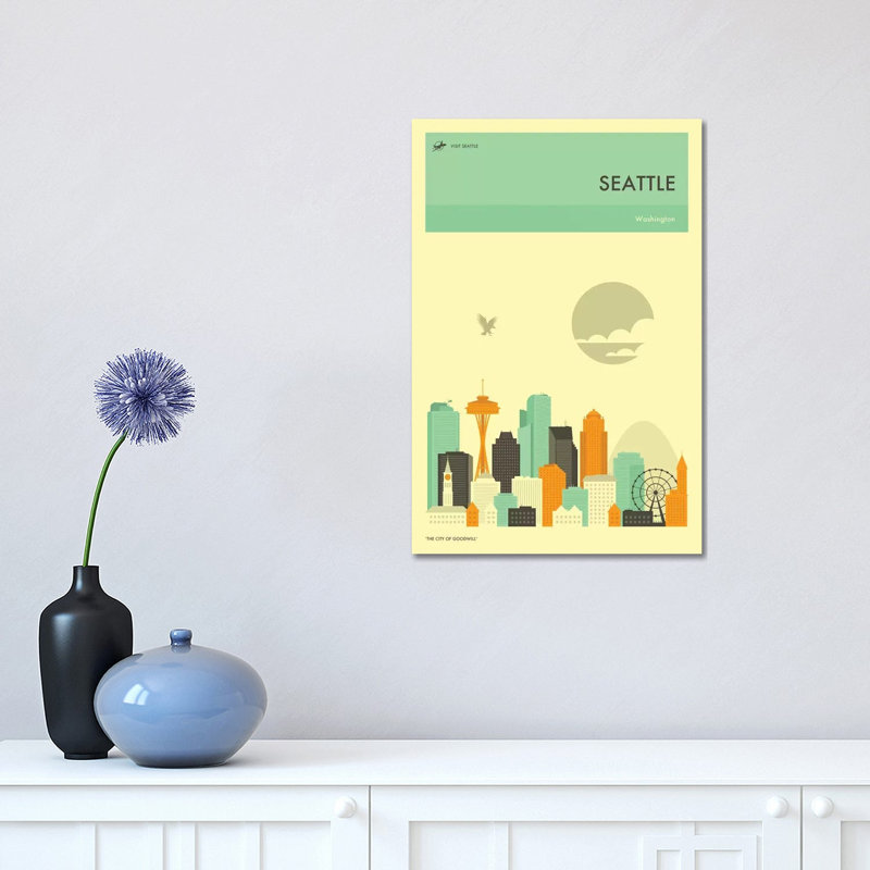 Seattle Skyline by Jazzberry Blue - Wrapped Canvas Print, 30.48 cm H x 45.72 cm W
