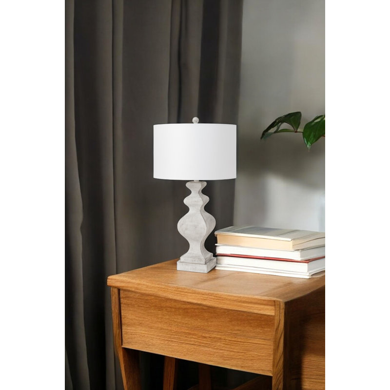 Set of Two 30" Distressed White Table Lamp USB With White Cone Shade