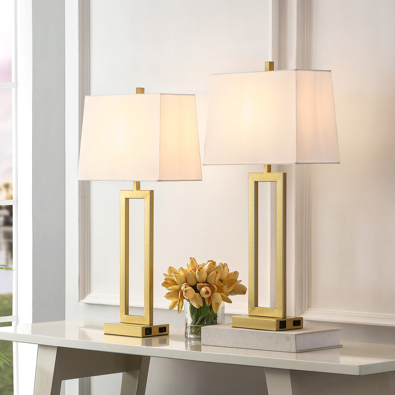 Samarah 28.5" Metal Table Lamp Set with USB, Type-C Ports and Built-in Outlet, Gold