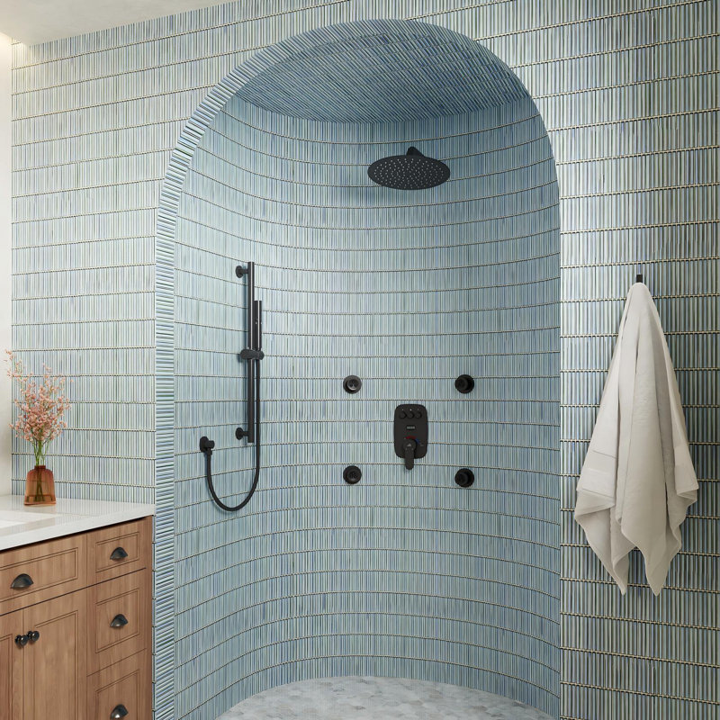 Système de douche à affichage numérique de température à 3 fonctions de 12 pouces avec barre coulissante à 2 réglages et 4 jets de corps