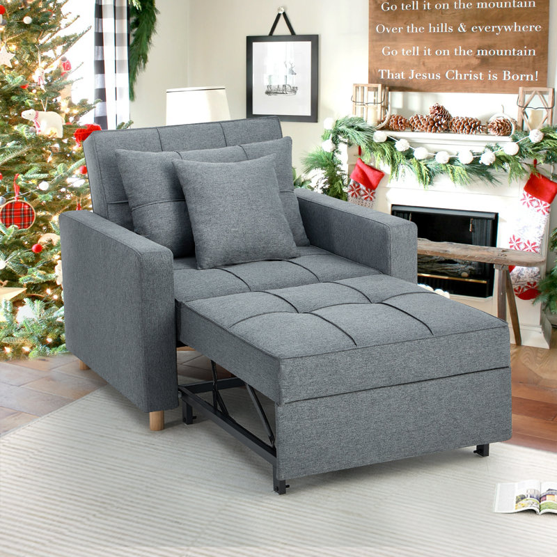 Emma-Leigh 1 Seater Fabric Accent Chairs Bed, Dark Grey Linen