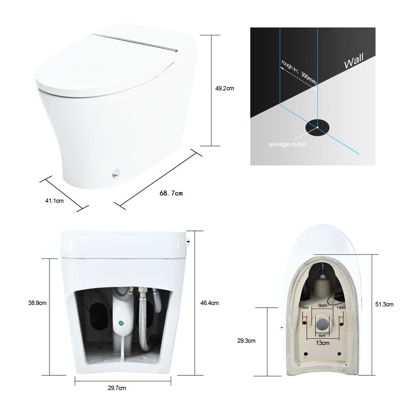 Heated Seat Toilet - Adjustable Temp, Dual Flush, Foot Infrared Sensor, Led Night , Compact Choice 4 Levels Flush System, Design