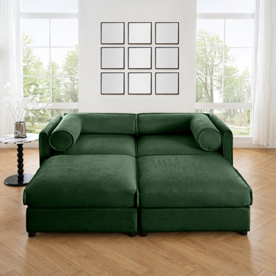 Canapé en chenille 2 places avec rangement pour repose-pieds et supports cylindriques