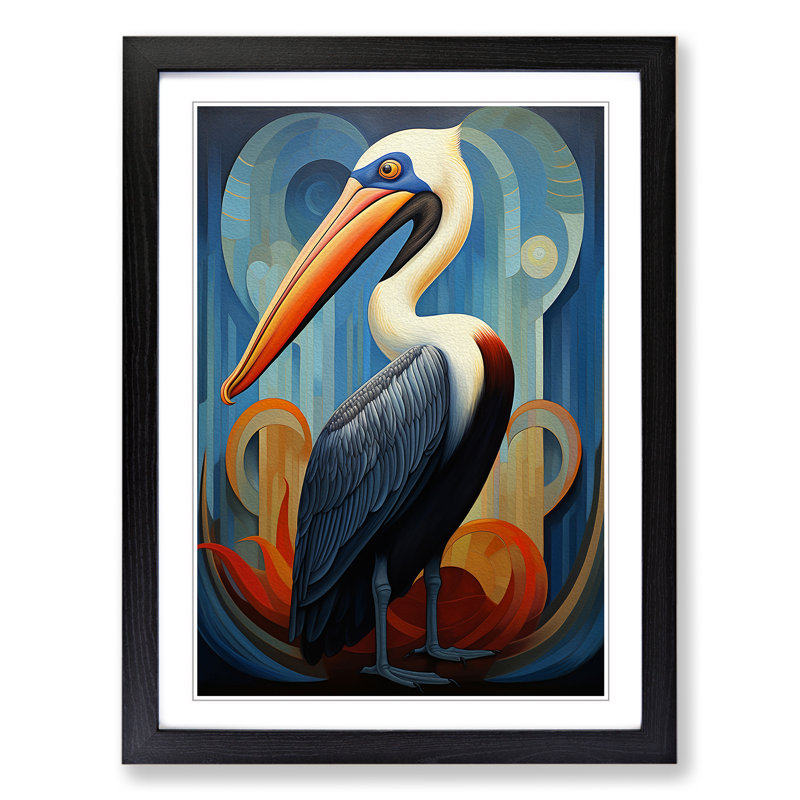 Pelican Art Deco - Framed Print, Black, 46cm H x 34cm W x 2cm D