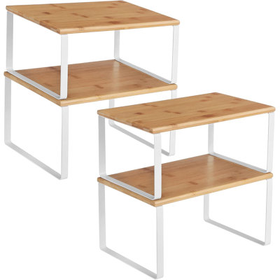 Cabinet Organizing Rack, 4-Piece Kitchen Countertop Rack, Kitchen Storage Rack, Seasoning Rack, Stackable, Expandable, Metal And Engineered Wood, White And Natural Colors