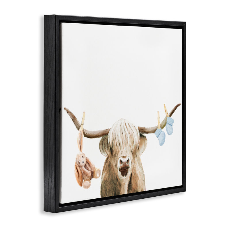 Cadre flottant Highland Cow Baby Boy, design par Ali Lynne, Cadre flottant noir de jais, H 18 po x l 18 po