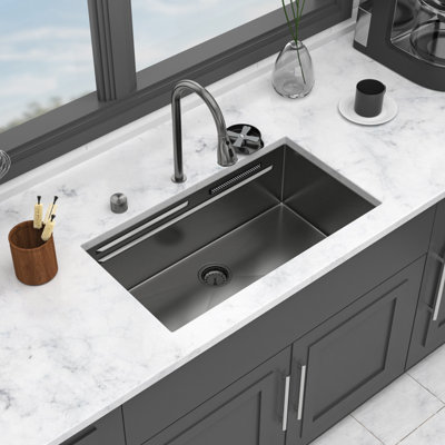 33-Inch Undermount Single Bowl Stainless Steel Workstation Kitchen Sink with Pull-Down Faucet