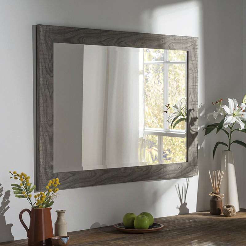 Masham Wood Flat Wall Mirror, Grey, 71.5cm H x 99.5cm W