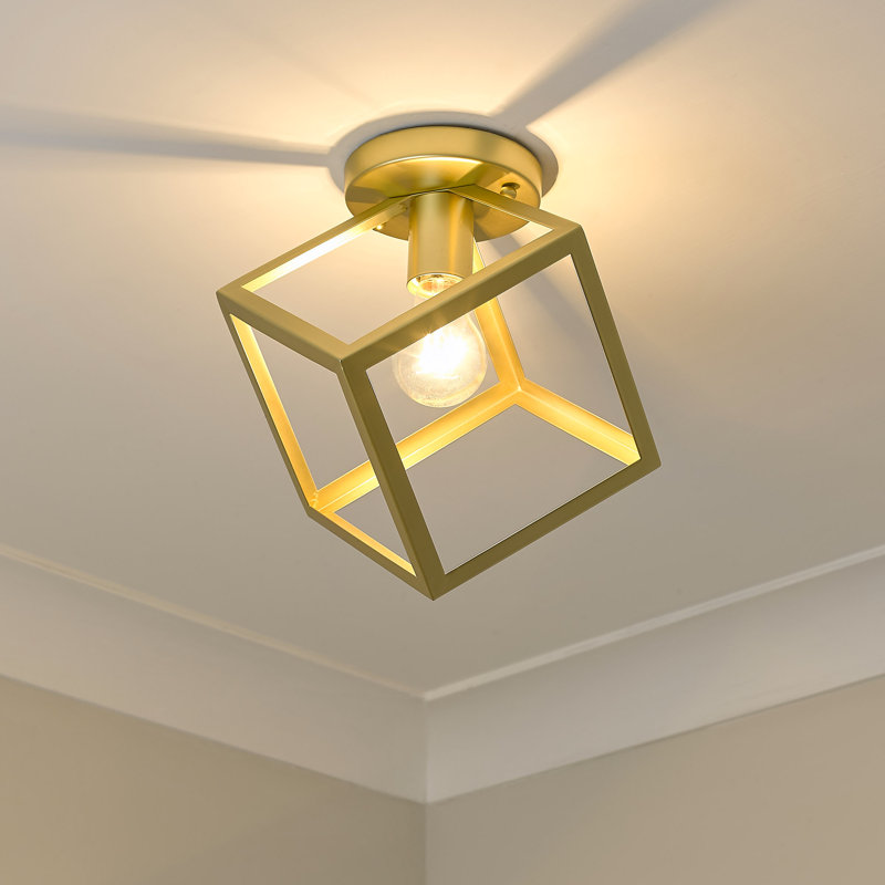 Olympic Gold Geometric Glass-Free Flush Mount Light