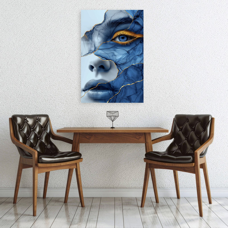 Art mural contemporain bleu fluide, 36" H x 24" W