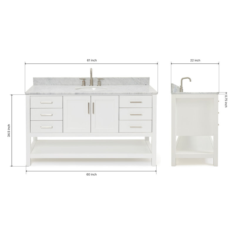 Magnolia Bath Vanity Rectangular Basin S061SCW2R, White, Oval, 61"