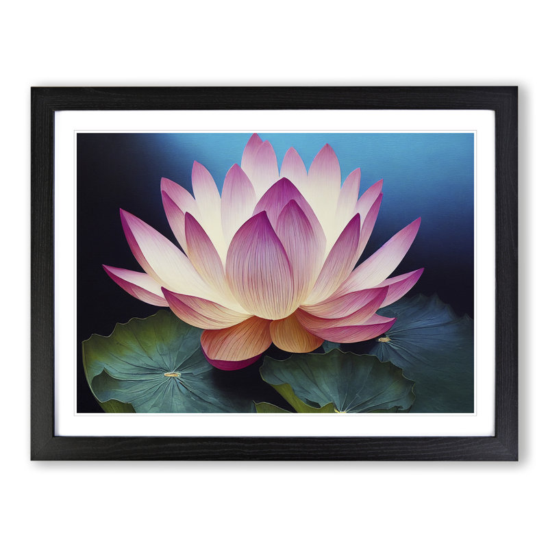 XH1022-8643X Superb Lotus Flower - Single Picture Frame Painting, 25cm H x 34cm W x 2cm D, Black