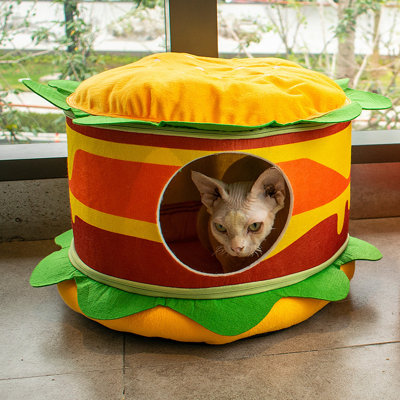 Maison pour animaux avec hamburger fermé toutes saisons toutes saisons et frites, tapis de grotte à double usage pour chat, nid douillet pour chats et petits chiens