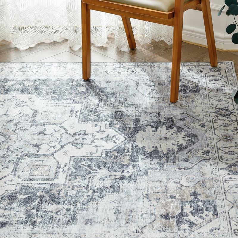 Tapis lavable antidérapant Vintage Medallion, Gris, 2 pi x 3 pi