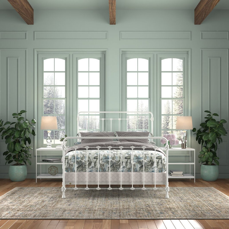 Lit en fer Picket Fence, Très grand lit, Gloss White