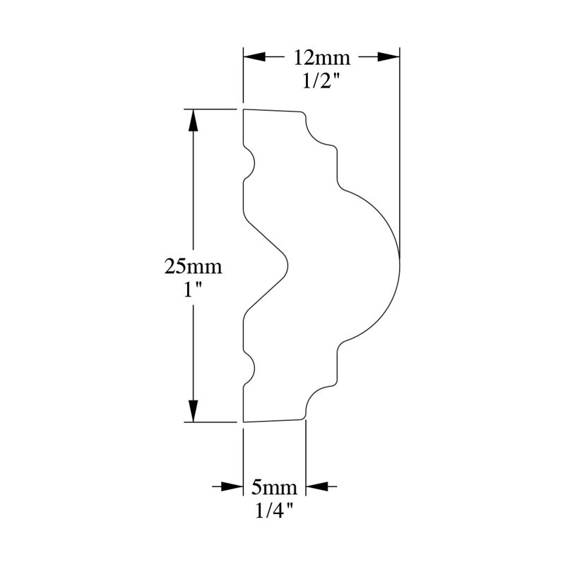 Moulure couronnée H 1 po x l 78 po x P 1/2 po