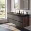 Meuble-lavabo de 60 po en noyer avec lavabo à surface solide d'ingénierie noir mat et tiroirs noirs doux-131428775