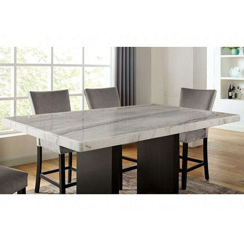 Annah 6 - Person Marble Top Four Leg Dining Set