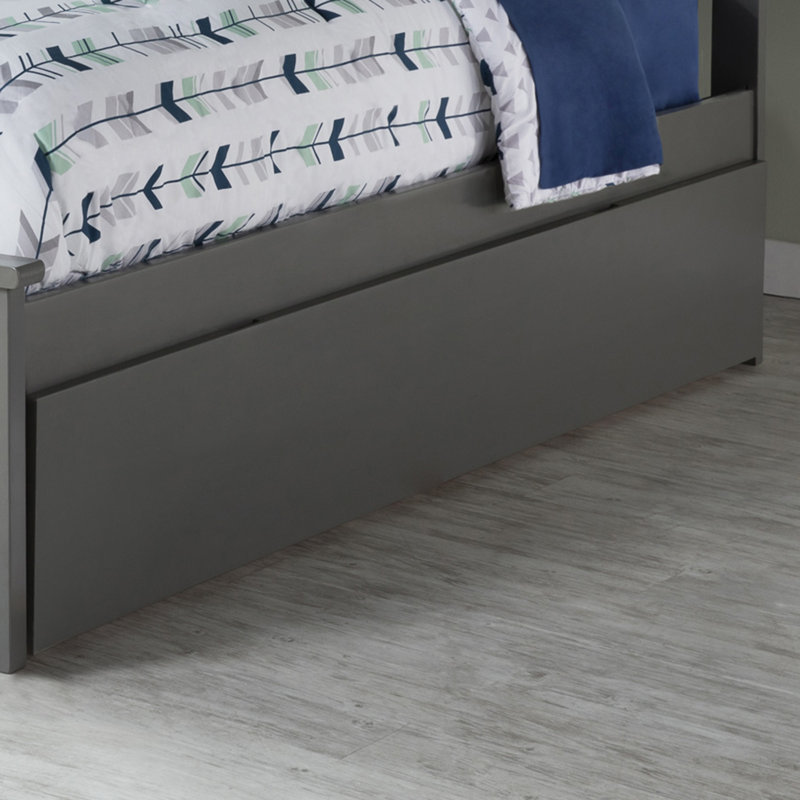 Lit gigogne escamotable en bois massif Rasnick, Gris, Simple