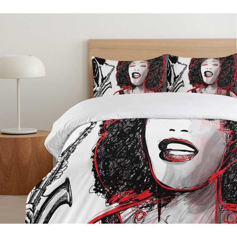 Afro Art Black and Red Microfiber Duvet Cover Set